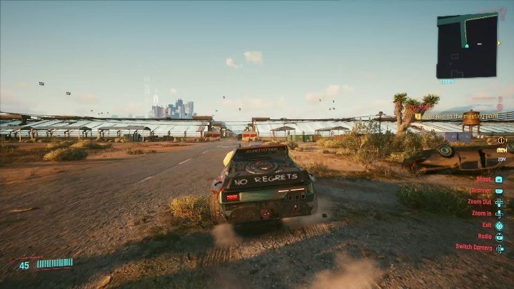 Po rozmowie z Benem wyjdźcie na zewnątrz, a następnie udajcie się do samochodu - Cyberpunk 2077: Ratunek, Badlands - kontrakty, solucja, mapa - Cyberpunk 2077 - poradnik do gry