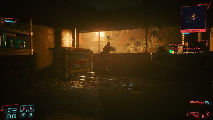 Otwórz kolejne drzwi, zajdź drugiego snajpera od tyłu i wyeliminuj go po cichu - Cyberpunk 2077: Przerwane milczenie/Play It Safe - solucja, opis przejścia - Cyberpunk 2077 - poradnik do gry