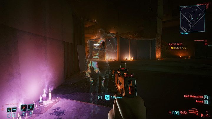 Przeciwnik na pewno szybko podskoczy do Twojej aktualnej pozycji i dalej będzie patrolował teren, ale pozostając poza trybem walki - Cyberpunk 2077: Przerwane milczenie/Play It Safe - solucja, opis przejścia - Cyberpunk 2077 - poradnik do gry