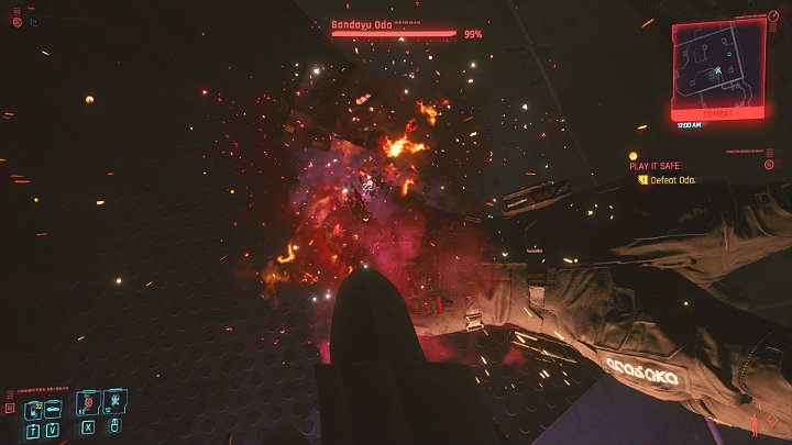 Po pierwszym ataku z zaskoczenia przeciwnik natychmiast zostanie pozbawiony Maski Oni - Cyberpunk 2077: Przerwane milczenie/Play It Safe - solucja, opis przejścia - Cyberpunk 2077 - poradnik do gry