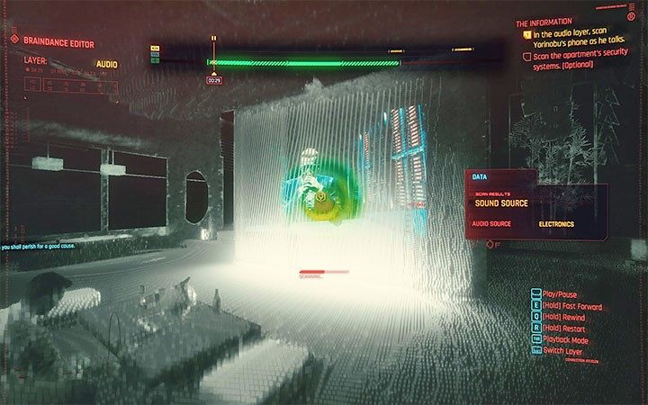Załącz dalsze odtwarzanie, ale zatrzymaj nagranie w okolicach 30 sekundy - Cyberpunk 2077: Cherchez la Femme/The Information - solucja, opis przejścia - Cyberpunk 2077 - poradnik do gry