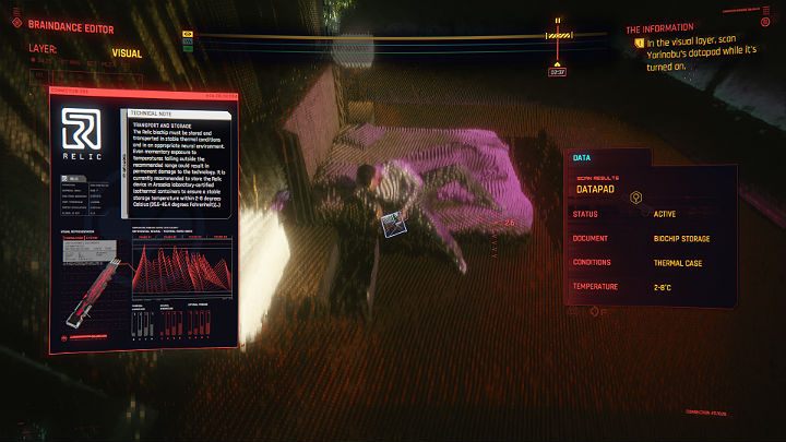 Twój nowy główny cel to zeskanowanie datapada w ramach warstwy wizualnej - Cyberpunk 2077: Cherchez la Femme/The Information - solucja, opis przejścia - Cyberpunk 2077 - poradnik do gry