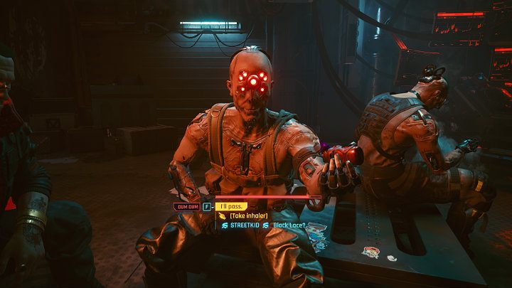 Dum Dum zaoferuje V inhalator z narkotykiem - Cyberpunk 2077: Bilet wstępu/The Pickup - solucja, opis przejścia - Cyberpunk 2077 - poradnik do gry