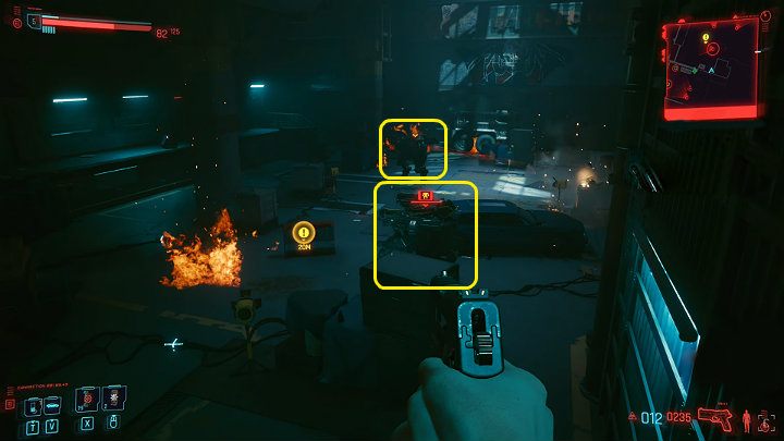 Gdy dotrzesz do dużej hali produkcyjnej, członkowie gangu otworzą Ci drogę na skróty, dzięki czemu szybciej dostaniesz się do miejsca w którym czeka Cię walka z dwoma Minotaurami - Cyberpunk 2077: Bilet wstępu/The Pickup - solucja, opis przejścia - Cyberpunk 2077 - poradnik do gry