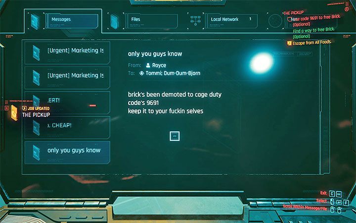 W pobliżu znajdziesz laptop, włącz go i zacznij przeglądać wiadomości ze skrzynki odbiorczej - Cyberpunk 2077: Bilet wstępu/The Pickup - solucja, opis przejścia - Cyberpunk 2077 - poradnik do gry