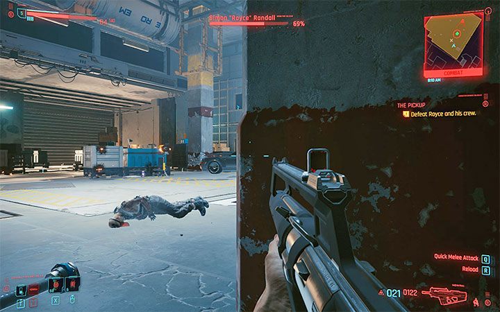 Jeśli wolisz postawić na bezpośrednią konfrontację z Royceem, to nie zapominaj o szybkim rozprawieniu się z jego pomocnikiem po to żeby móc skupić się wyłącznie na bossie - Cyberpunk 2077: Jak pokonać bossa Royce? - Cyberpunk 2077 - poradnik do gry