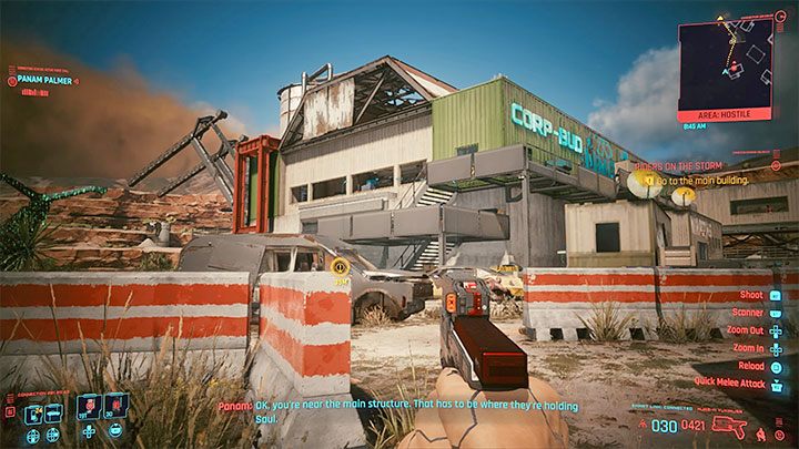 Docelowo musisz przedostać się do wnętrza głównego budynku Corp-Bud - Cyberpunk 2077: Kto sieje wiatr/Riders on the Storm (Panam) - solucja - Cyberpunk 2077 - poradnik do gry