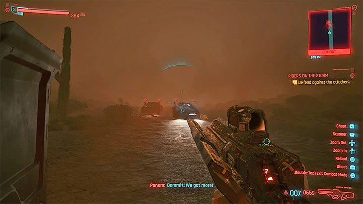 Jeśli musiałeś wybrać ponownę przeprawę przez główny budynek, to Panam wjedzie na teren obozu furgonetką i zaparkuje go prawej stronie - Cyberpunk 2077: Kto sieje wiatr/Riders on the Storm (Panam) - solucja - Cyberpunk 2077 - poradnik do gry