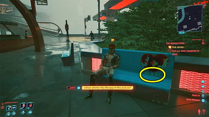 Na jednej z ławek będzie siedział James - Cyberpunk 2077: J + J = WNM - solucja, opis przejścia - Cyberpunk 2077 - poradnik do gry