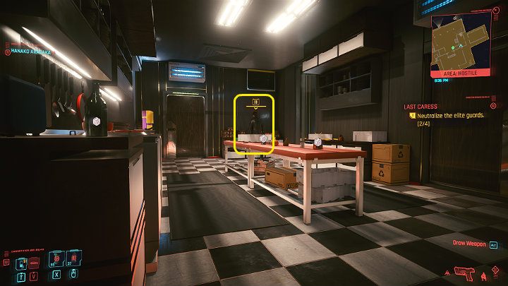 Idź w prawą stronę, a następnie skręć w prawo przez drzwi, a dotrzesz do kuchni - Cyberpunk 2077: Początek końca/Last Caress - solucja, opis przejścia - Cyberpunk 2077 - poradnik do gry