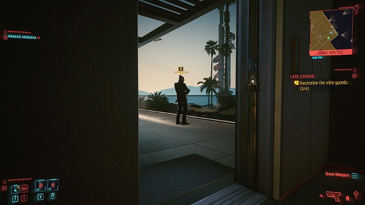Pora zająć się ostatnim celem - elitarnym przeciwnikiem przechadzającym się po głównym holu na pierwszym piętrze - Cyberpunk 2077: Początek końca/Last Caress - solucja, opis przejścia - Cyberpunk 2077 - poradnik do gry
