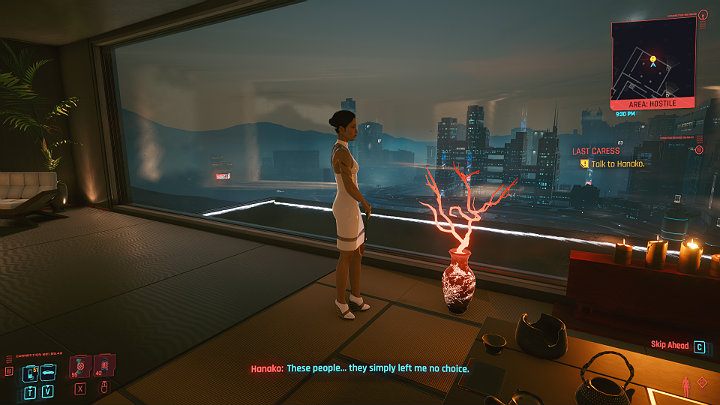 Po tym, jak uporasz się z elitarnymi agentami Arasaki możesz udać się do sypialni, w której Yorinobu przetrzymuje Hanako - znajdziesz ją na pierwszym piętrze - Cyberpunk 2077: Początek końca/Last Caress - solucja, opis przejścia - Cyberpunk 2077 - poradnik do gry