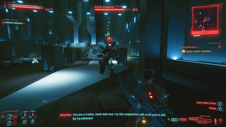 Przed szarżą Smashera i atakami wręcz możesz uchronić się wykonując szybki odskok w bok - Cyberpunk 2077: Siostra i brat/Totalimmortal - solucja, opis przejścia - Cyberpunk 2077 - poradnik do gry