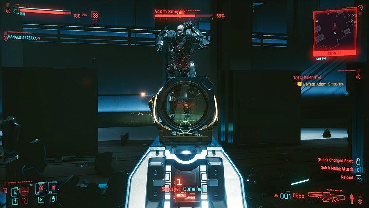 Gdy zauważysz, że Adam Smashera zbiera się do skoku, natychmiast ucieknij z miejsca w którym zamierza wylądować - Cyberpunk 2077: Siostra i brat/Totalimmortal - solucja, opis przejścia - Cyberpunk 2077 - poradnik do gry