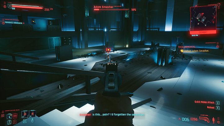 Trzecia faza pojedynku rozpoczyna się w momencie, gdy zdrowie bossa spadnie poniżej 15% i jest zdecydowanie najłatwiejsza - Cyberpunk 2077: Siostra i brat/Totalimmortal - solucja, opis przejścia - Cyberpunk 2077 - poradnik do gry