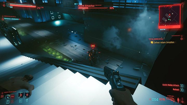 Smasher będzie często zmieniał pozycje, a także będzie starał się uciekać - Cyberpunk 2077: Jak pokonać bossa Adam Smasher? - Cyberpunk 2077 - poradnik do gry