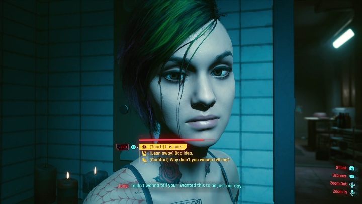 Pojawią się okazje do pocałowania lub przytulenia Judy - wykorzystaj jedną z nich - Cyberpunk 2077: Judy Alvarez - romans - Cyberpunk 2077 - poradnik do gry