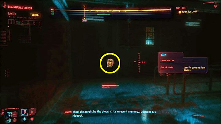 Jak już wspomnieliśmy trzeci braindance zawiera ważne ślady i dlatego należy go bardzo dokładnie przeanalizować - Cyberpunk 2077: Kwestia czasu/The Hunt (River) - solucja, opis przejścia - Cyberpunk 2077 - poradnik do gry