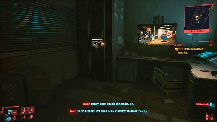 Musisz wyłączyć maszynę braindansu, tak więc udaj się do pomieszczenia kontrolnego, które miałeś okazję już obejrzeć na wcześniejszych nagraniach - Cyberpunk 2077: Kwestia czasu/The Hunt (River) - solucja, opis przejścia - Cyberpunk 2077 - poradnik do gry