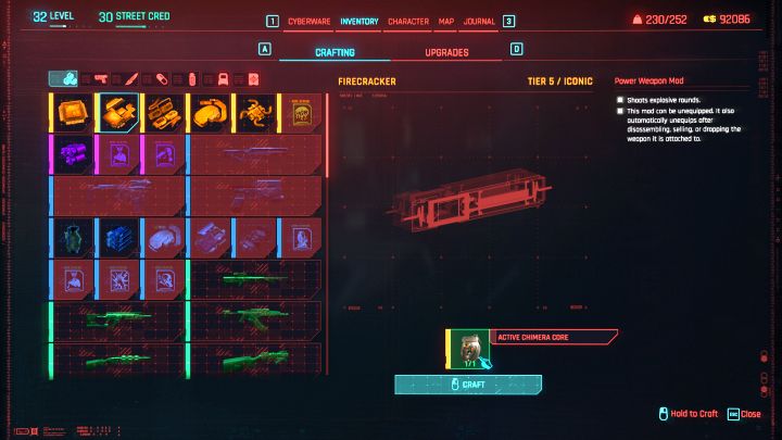 Rdzeń możecie zużyć na potrzeby craftingu - Cyberpunk Phantom Liberty: Jakie zastosowanie ma Aktywny rdzeń Chimery? - Cyberpunk 2077 - poradnik do gry