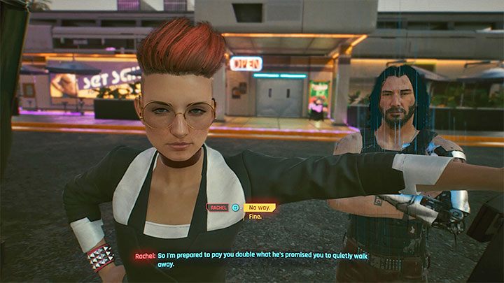 Po dotarciu do restauracji załączy się scena rozmowy z Rachel - Cyberpunk 2077: Znak Jonasza - solucja, opis przejścia - Cyberpunk 2077 - poradnik do gry