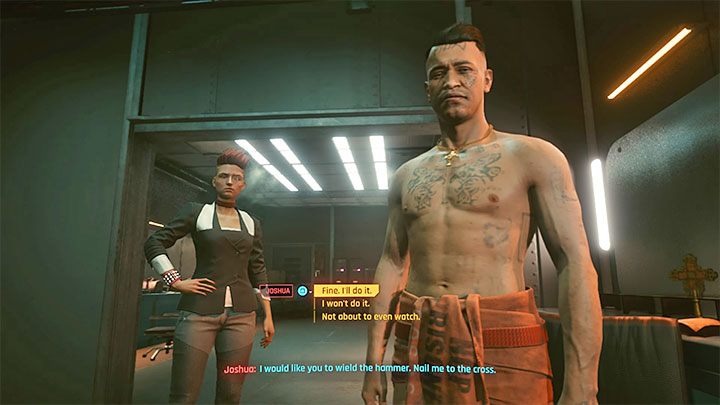 Po tym jak w przebieralni pojawi się Rachel będziesz miał trzy warianty zachowania - Cyberpunk 2077: Pasja/They Wont Go When I Go - solucja, opis przejścia - Cyberpunk 2077 - poradnik do gry