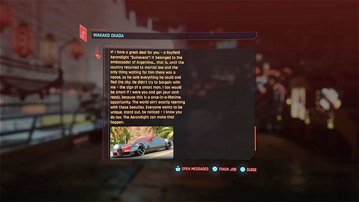 Niedługo po awansowaniu na 50 poziom reputacji powinna się z tobą skontaktować Wakako Okada - Cyberpunk 2077: Jak zdobyć Rayfield Aerondight? - Cyberpunk 2077 - poradnik do gry