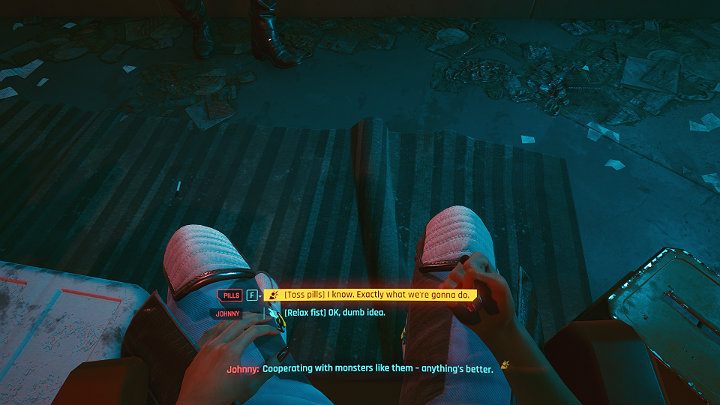 W trakcie rozmowy z Johnnym możesz zdecydować się na przemyślenie sytuacji - Cyberpunk 2077: Najgorsze zakończenie - Cyberpunk 2077 - poradnik do gry