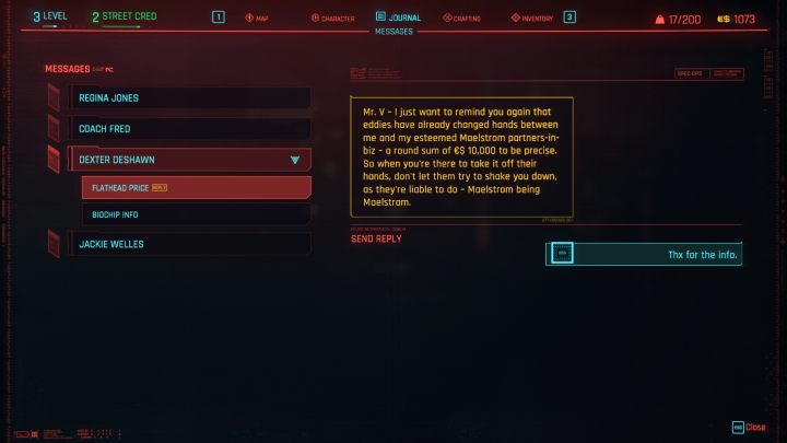 W oknie SMS ujrzysz wszystkie otrzymane wiadomości oraz przeprowadzone konwersacje - Cyberpunk 2077: Jak wysłać SMS? - Cyberpunk 2077 - poradnik do gry