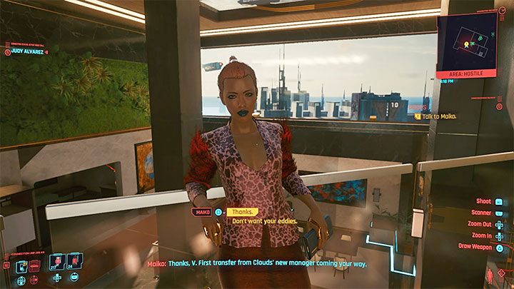 Po zakończonym spotkaniu przejdź z Maiko na balkon - Cyberpunk 2077: Tysiące twarzy, setki miraży/Pisces (Judy) - solucja - Cyberpunk 2077 - poradnik do gry