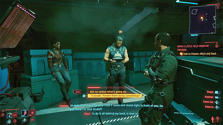 Dołącz do rozmowy, w której biorą udział Panam, Saul i Mitch - Cyberpunk 2077: Nie mów Saulowi (Panam) - solucja, opis przejścia - Cyberpunk 2077 - poradnik do gry