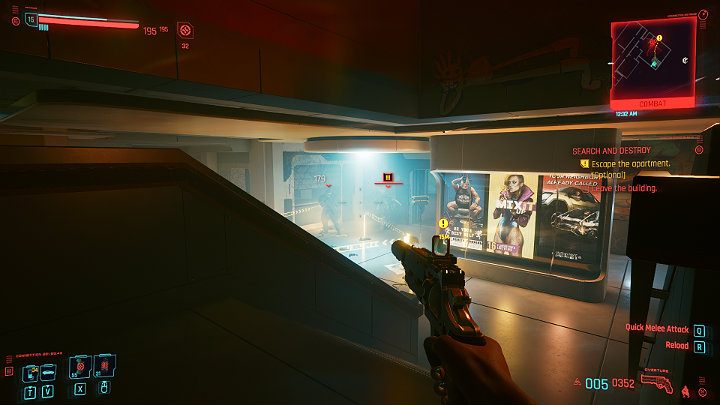 Wyjścia z budynku broni kilku przeciwników więc raczej nie unikniesz walki - Cyberpunk 2077: Mieszkanie nr 303/Search and Destroy - solucja, opis przejścia - Cyberpunk 2077 - poradnik do gry