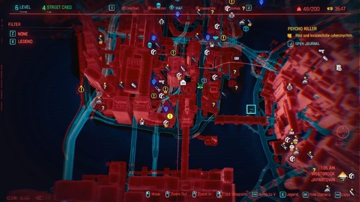 Lokacje zadań głównych są wyróżniane na mapie gry - zostały one oznaczone ikoną wykrzyknika w kole wypełnionym żółtym kolorem - Cyberpunk 2077: Rodzaje misji - Cyberpunk 2077 - poradnik do gry