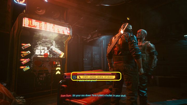 Zamiast Roycea przywita was Dum Dum, który poprosi, byście usiedli na kanapie - Cyberpunk 2077: Czy można zdobyć Flatheada bez walki? - Cyberpunk 2077 - poradnik do gry