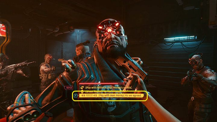 Royce nie będzie przekonany co do Twoich intencji, wyciągnij więc broń i zmuś go, by jeszcze raz przemyślał Twoją ofertę - Cyberpunk 2077: Czy można zdobyć Flatheada bez walki? - Cyberpunk 2077 - poradnik do gry