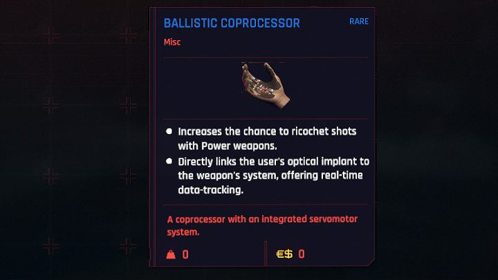 Koprocesor Balistyczny znacznie zwiększa szansę na rykoszetowanie pocisków podczas używania broni typu Power - Cyberpunk 2077: Jak działa rykoszetowanie pocisków? - Cyberpunk 2077 - poradnik do gry