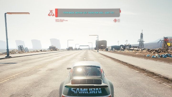 Gdy przejedziesz granicę miasta Night City, na ekranie pojawi się komunikat zachęcający Gracza do zawrócenia, ponieważ niczego dalej nie znajdzie - przynajmniej na razie - Cyberpunk 2077: Czy można opuścić miasto? - Cyberpunk 2077 - poradnik do gry