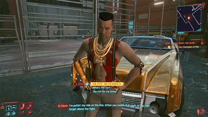 Przeciwnikiem do pokonania jest El Cesar Diego Ruiz, który będzie początkowo stał oparty o maskę swojej limuzyny - Cyberpunk 2077: Do krwi - solucja, opis przejścia - Cyberpunk 2077 - poradnik do gry