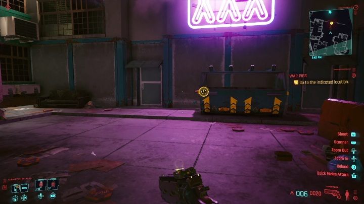 Ta misja polega jedynie na dotarciu do zakamarka, w którym znajduje się bardzo wyraziście zaznaczony kontener - Cyberpunk 2077: Kolega po fachu - solucja, opis przejścia - Cyberpunk 2077 - poradnik do gry