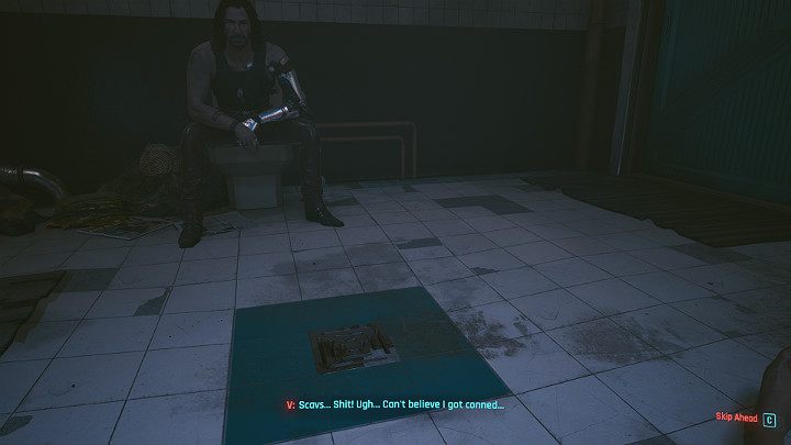 Po chwili obudzisz się bez swoich rzeczy, w kryjówce Kosiarzy, którą powinieneś znać z misji Ostatnia taka robota (The Rescue) - Cyberpunk 2077: Ekstremalne wrażenia - solucja, opis przejścia - Cyberpunk 2077 - poradnik do gry