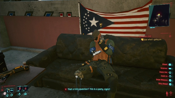 Aby rozpocząć tę misję musisz dotrzeć na imprezę, która toczy się na dachu budynku - Cyberpunk 2077: Umarł boss, niech żyje boss - solucja, opis przejścia - Cyberpunk 2077 - poradnik do gry