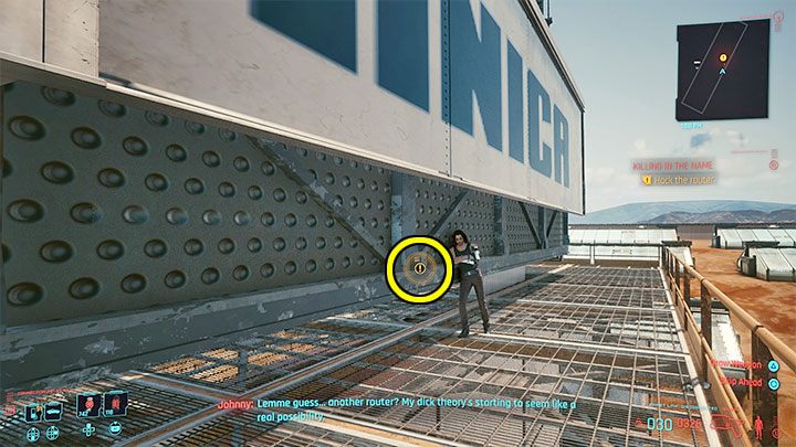 Kolejny router ukryty jest w miejscu zaznaczonym na dołączonym obrazku - Cyberpunk 2077: Czerwony wieszcz - solucja, opis przejścia - Cyberpunk 2077 - poradnik do gry
