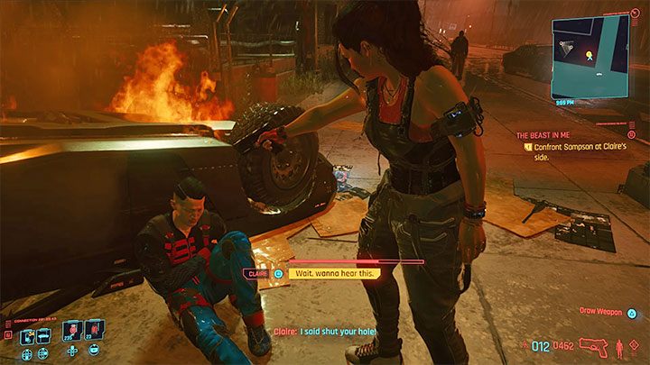 W trakcie rozgrywania finałowego wyścigu należy zrezygnować z dokończenia go, tylko zgodnie z życzeniem Claire wyruszyć w pościg za Sampsonem - Cyberpunk 2077: Wszystkie darmowe pojazdy - Cyberpunk 2077 - poradnik do gry