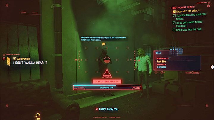 Metoda 2 - Kradzież biletów: Zbadaj alejkę na lewo od wejścia do klubu - Cyberpunk 2077: Na krzywy ryj (Kerry)/I Dont Wanna Hear It - solucja - Cyberpunk 2077 - poradnik do gry