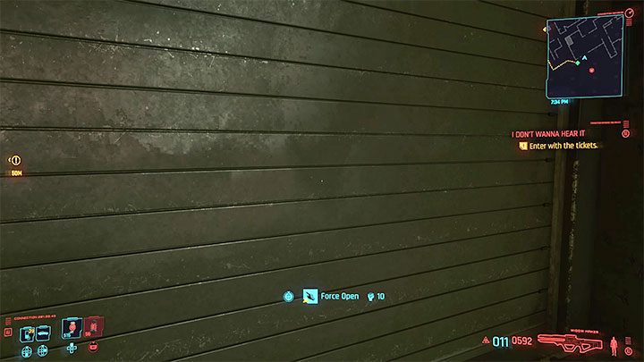 Metoda 4 - Dotarcie do klubu od strony garażu: W tym przypadku udaj się na prawo od wejścia do klubu - Cyberpunk 2077: Na krzywy ryj (Kerry)/I Dont Wanna Hear It - solucja - Cyberpunk 2077 - poradnik do gry