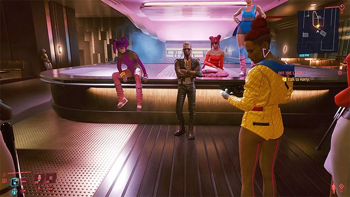 Scena w loży inaczej będzie wyglądała w zależności od tego jak zachowałeś się w poprzednim queście Na krzywy ryj - Cyberpunk 2077: Ciemna materia (Kerry)/Off the Leash - solucja, opis przejścia - Cyberpunk 2077 - poradnik do gry