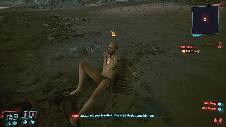 Zaczekaj aż Kerry również dotrze na brzeg i usiądź obok niego - Cyberpunk 2077: Kerry Eurodyne - romans/seks - Cyberpunk 2077 - poradnik do gry