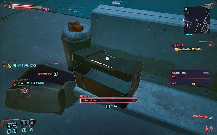 Inna bardzo dobra metoda na pozyskiwanie kredytów to odnajdywanie dużych skrzyń z kredytami - przykładowy tego typu pojemnik pokazuje dołączony obrazek - Cyberpunk 2077: Jak gromadzić Kredyty/Euro-dolary? - Cyberpunk 2077 - poradnik do gry