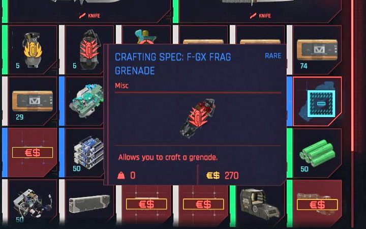 Inny ciekawy pomysł na wydawanie kredytów to kupowanie schematów przedmiotów, które umożliwią ich wytwarzanie w oparciu o crafting - Cyberpunk 2077: Jak gromadzić Kredyty/Euro-dolary? - Cyberpunk 2077 - poradnik do gry