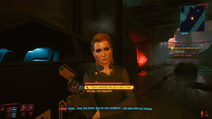 Gdy tylko spróbujesz przywitać się z Meredith, do akcji wkroczy jej ochroniarz - Cyberpunk 2077: Flathead - Co zrobić z Maelstromem? Ważny wybór - Cyberpunk 2077 - poradnik do gry